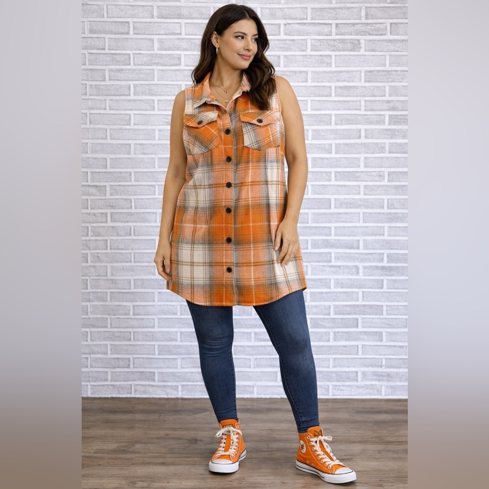 SHEIN Curve Orange Plaid Top 1X